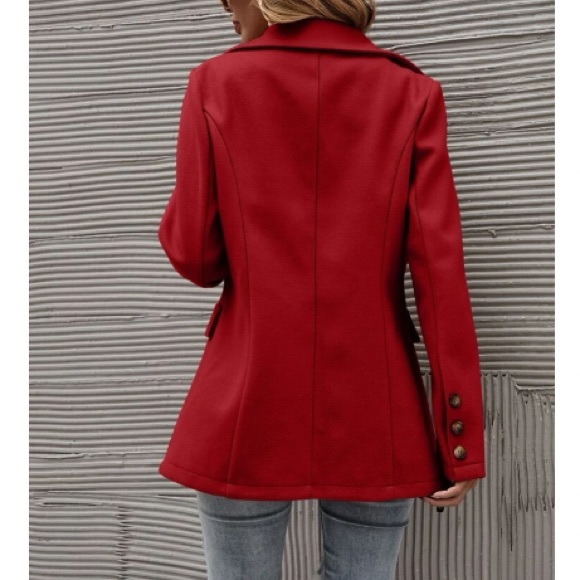 Classic Red Double Breast Button Up Jacket Coat - Picture 3 of 16
